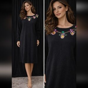PLAIN JANE VINTAGE JEWELED SWEATER DRESS BLACK LARGE